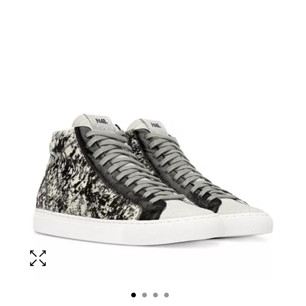 P448 Star High Top Faux Fur Platform Sneakers in Cowprint